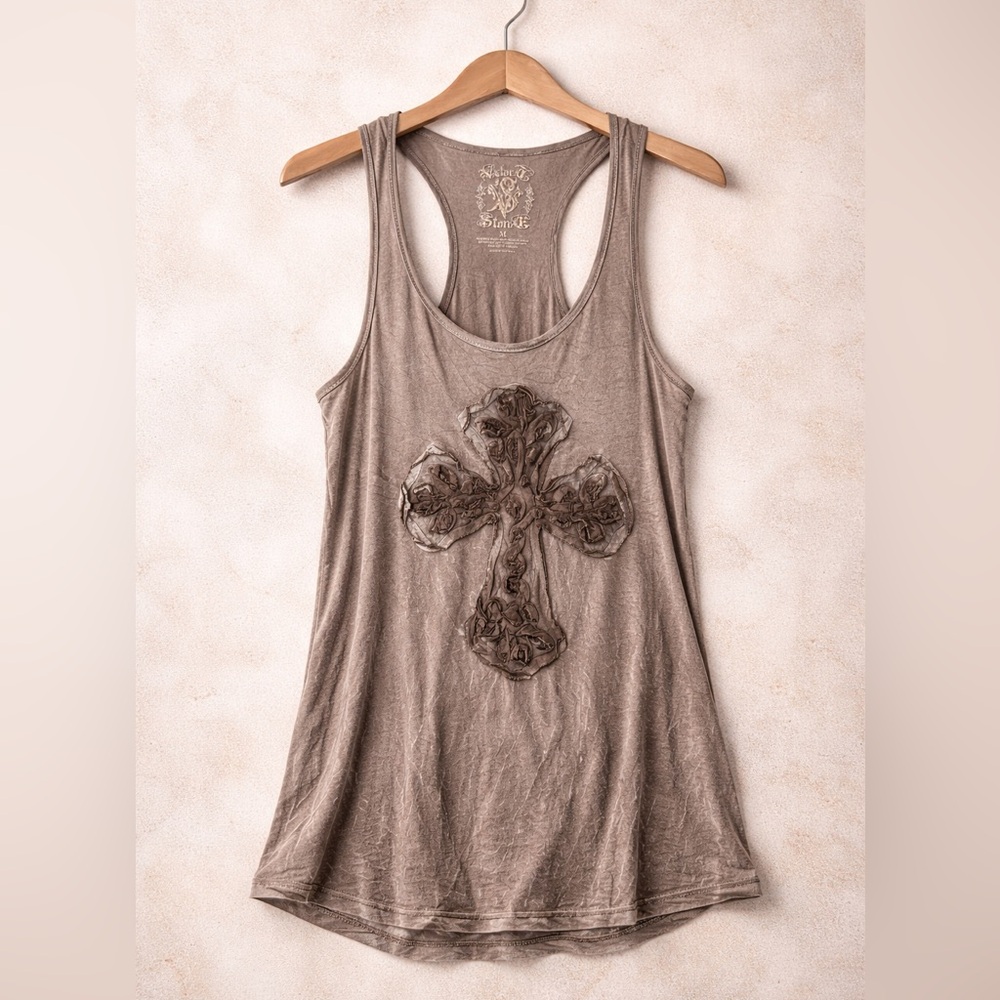 Velvet Stone Cross Racerback Tank Tunic Mini Dress M